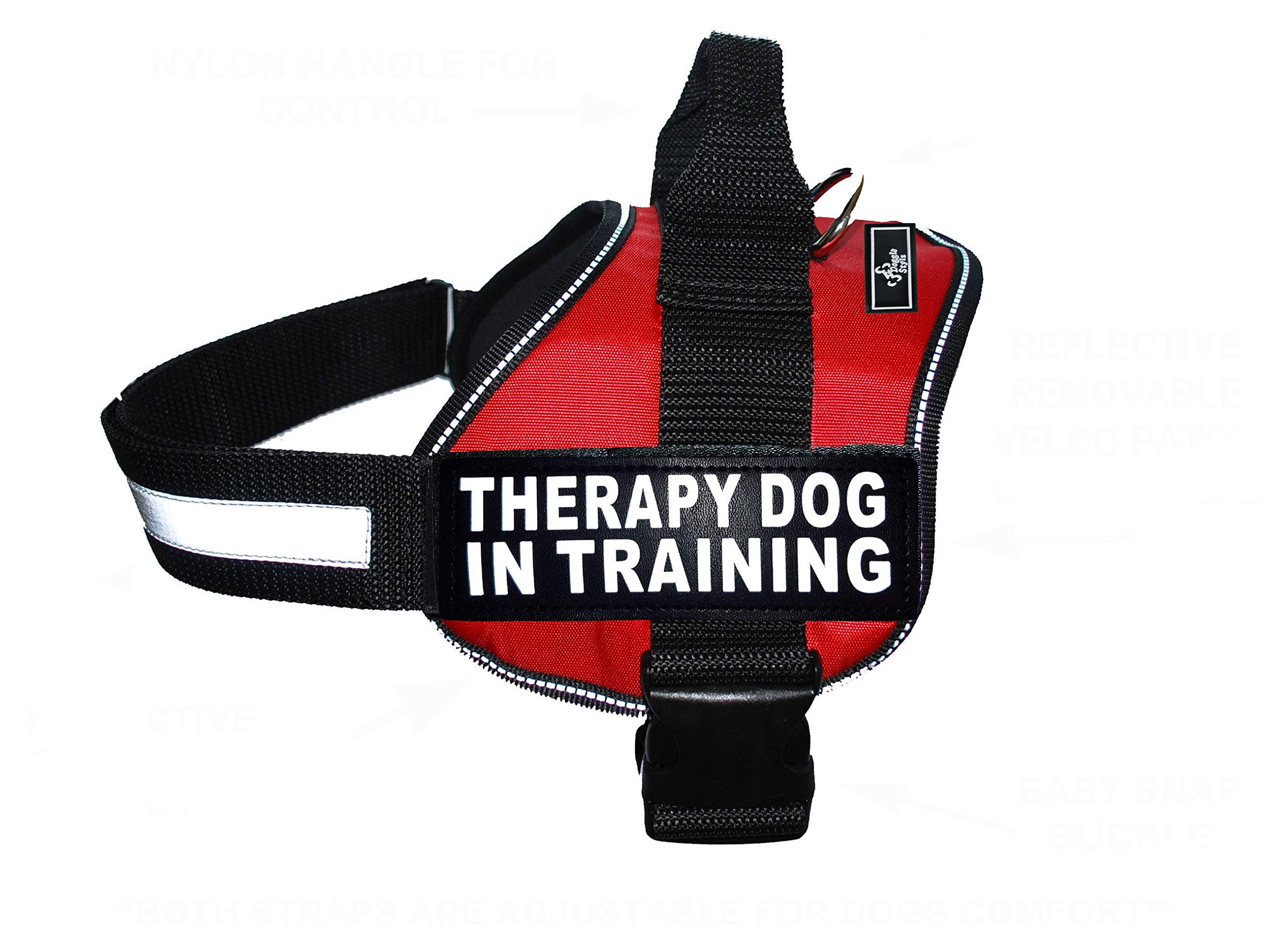 Doggie Stylz Therapy Dog in Training Nylon Dog Vest Harness. Purchase Comes with 2 Reflective Patches. Please Measure Your Dog Before Ordering (Girth 30-42", Red)