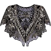 Vijiv Women's 1920s Shawl Wrap Art Deco Sequin Beaded Evening Cape Bolero Flapper Cover Up
