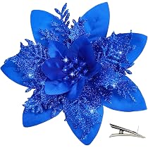 25 Fleurs Artificielles De Poinsettia à Paillettes Pour Noël - Avec Clips Et Tiges - Décoration De Sapin, Table Ou Mariage