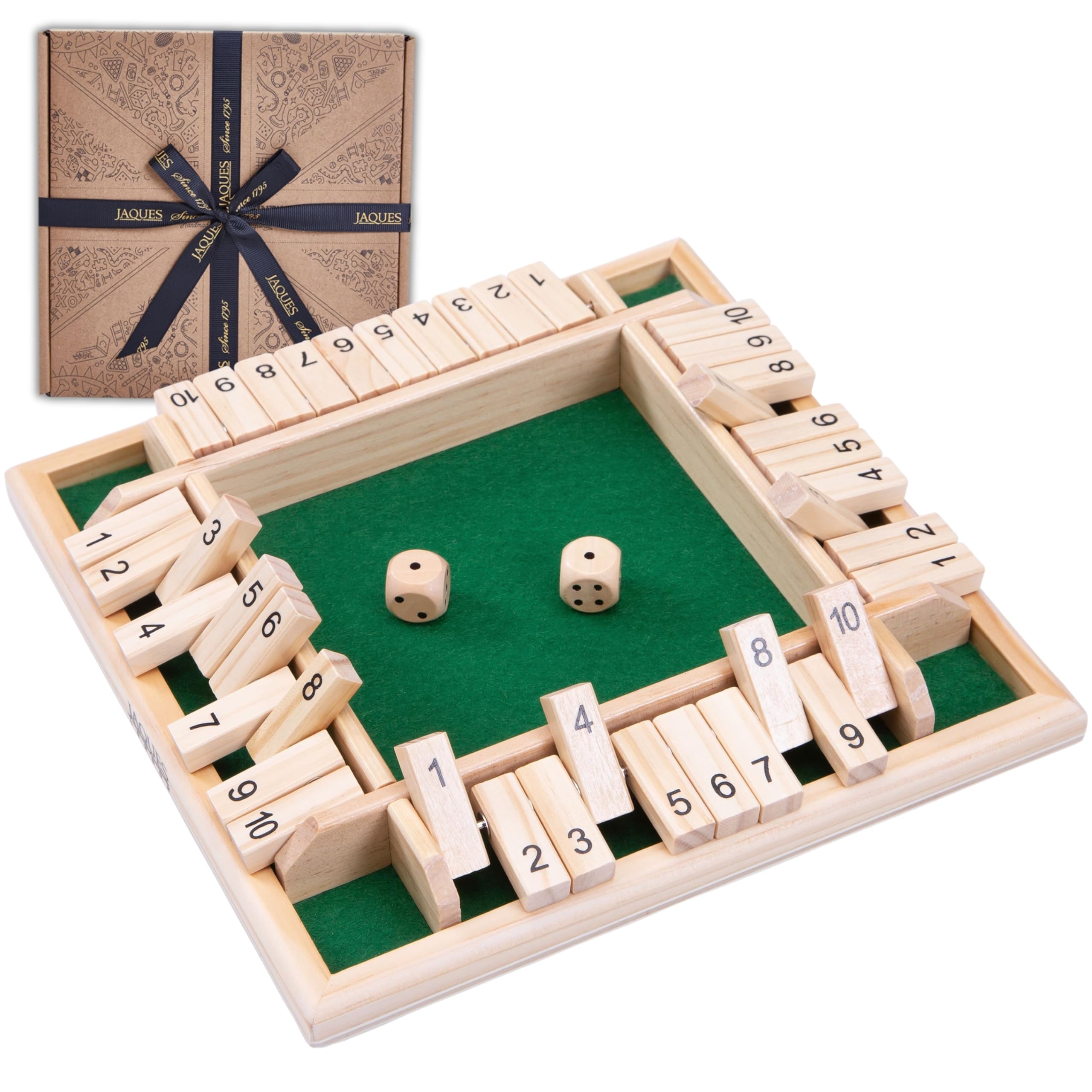 Jaques of London Wooden Shut the Box Game 4 Player | Premium Traditional Educational Dice Games | Since 1795