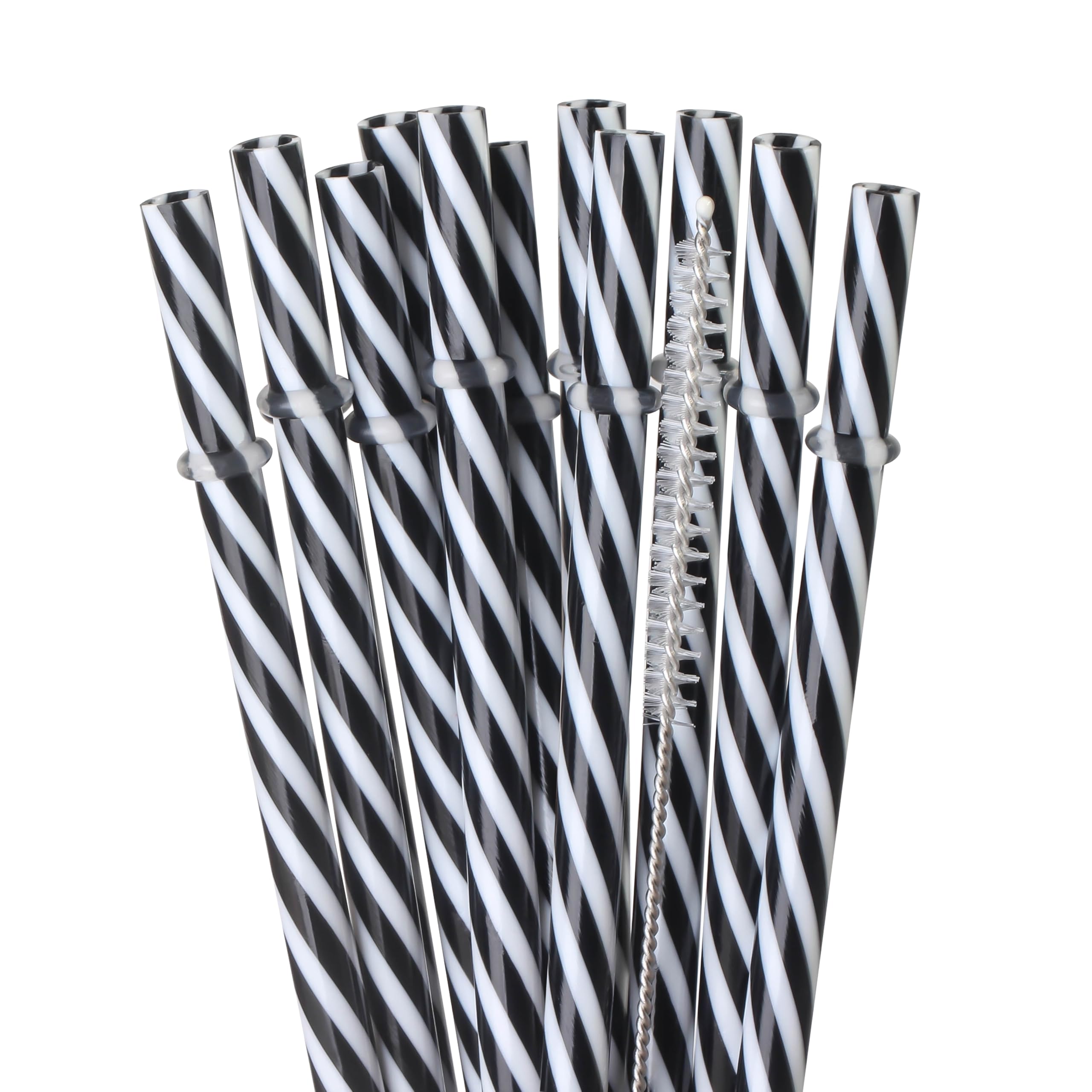 Dakoufish BPA Free 12 Piece 9 Inch Reusable Plastic Thick Drinking Straws for Mason Jar Rambler Small Stripe（9inch，Black）