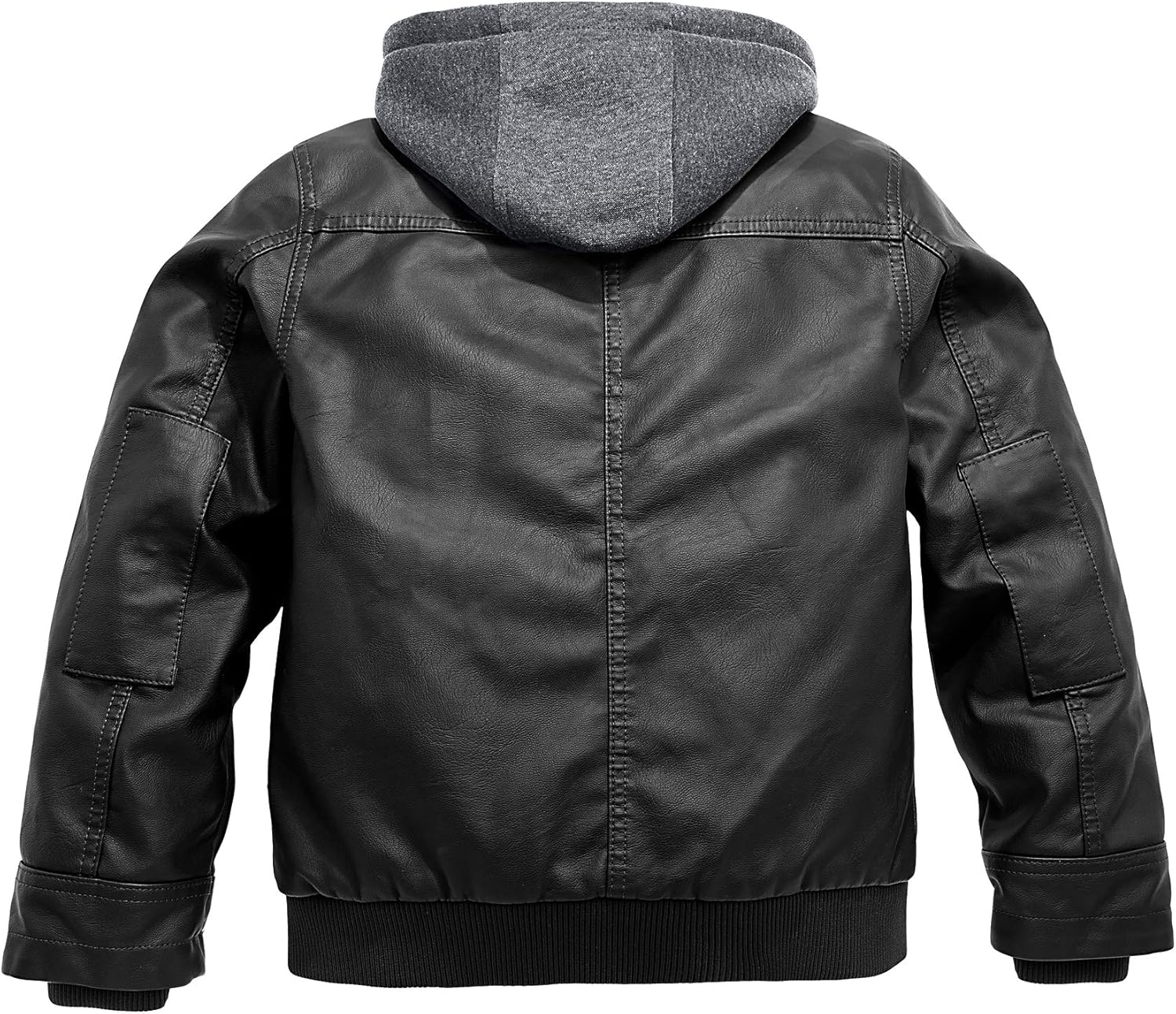 Wantdo Boy's Faux Leather Jacket Waterproof Zipper Coat with Removable Hood: Clothing