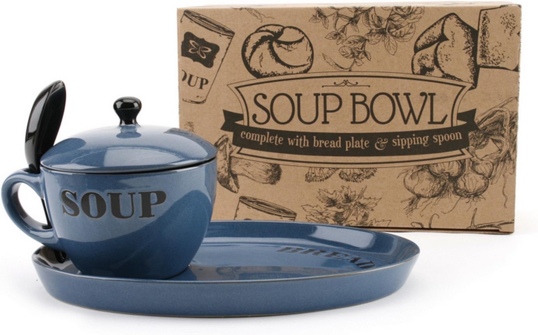 CGB Giftware 1 Natural Colored Soup And Bread Inscribed Soup Bowl With Bread Pl (Height: 3.9 ins Diameter: 5.5 ins.) (Multicolored)