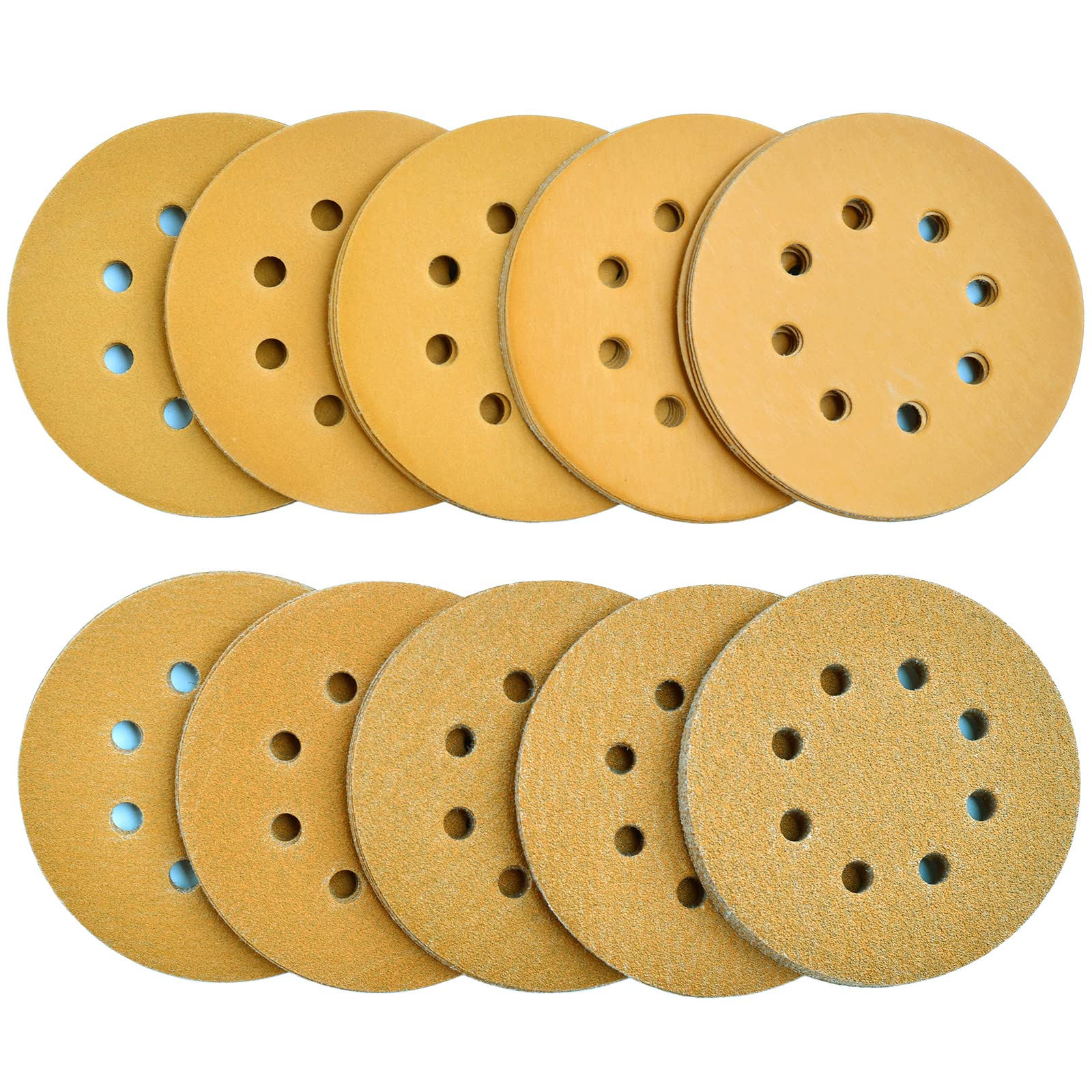 Photo 1 of Aiyard 5-Inch 8-Hole Hook and Loop Sanding Discs 200-Pack, 60/80/100/120/150/220/320/400/600/800 Assorted Grits Random Orbital Sandpaper