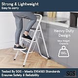 Home Vida 3 Step Ladder Heavy Duty Steel Folding Step Ladder 150kg White view 3