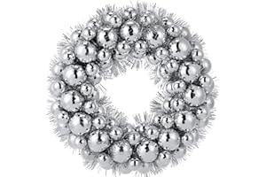 Silipull 14 Inch Christmas Ball Wreath Christmas Ornaments Fireplace Table Decoration Home Party Decorative Shatterproof Hanging Ornament Ball Wreath for Front Door Window Wall(Silver)