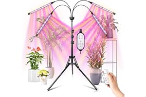 YENTBOKJ LED Grow Lights for Indoor Plants Full Spectrum with 15-63 inches Adjustable Tripod Stand, Red Blue White Floor Grow Lamp with 4/8/12H Timer with Remote Control