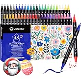 Artecho Acrylic Paint Markers 48 Colors with Brush Tip and Fine Tip | Ideal for Rock Painting, Stone, Wood, Paper, Canvas, Ceramic, Glass, Fabric &amp; DIY Crafts