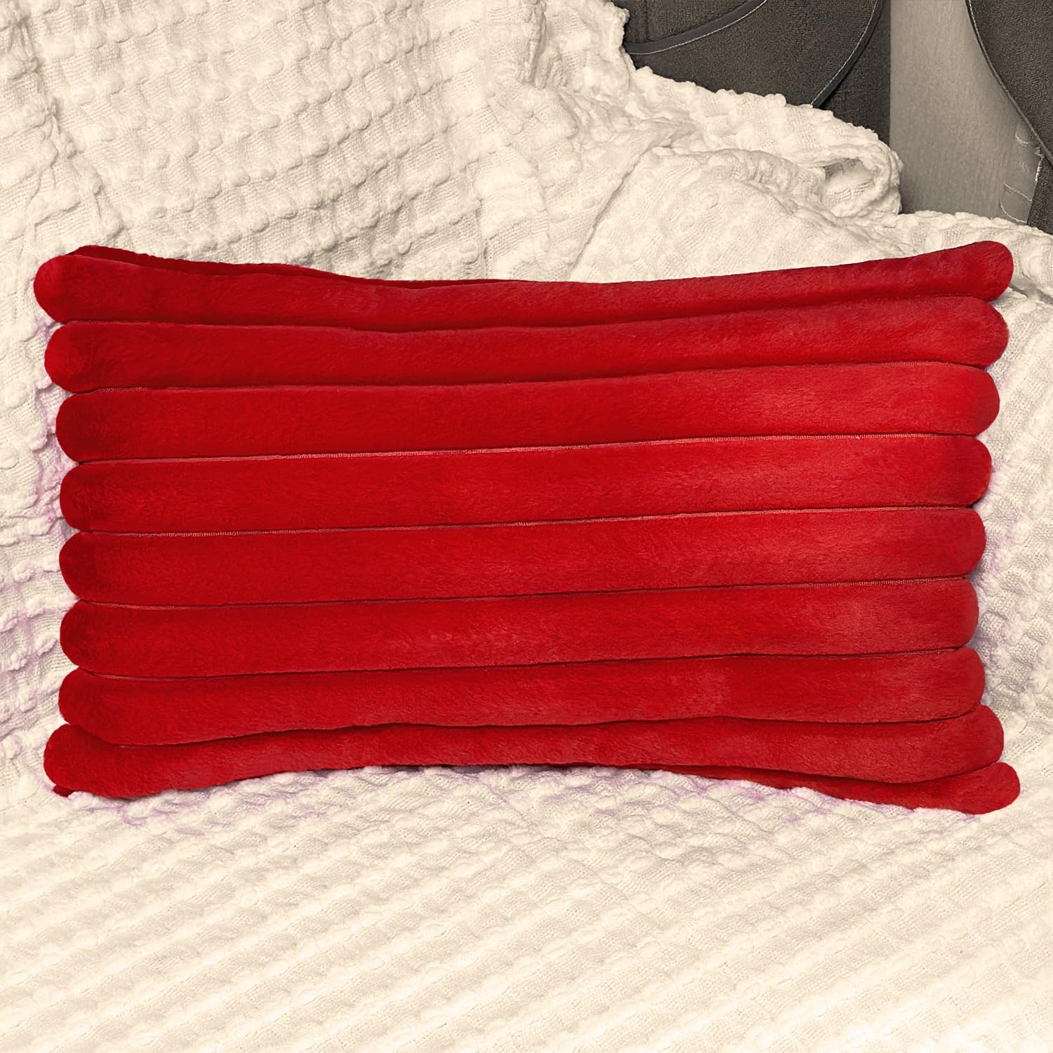 1 Pack 12x20 Pillow Cover Velvet Pillow Covers, Faux Fur Oblong Throw Pillow Covers for Living Room Decorations Throw Pillow Case, Throw Pillow Cover Cushion Cover for Home Sofa Bedroom Car, Red