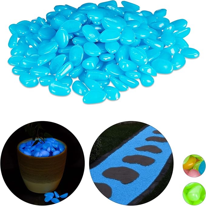 Relaxdays Fluorescent Pebbles, 200 Pieces, Glow In The Dark, Gravel