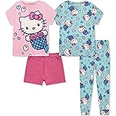 Hello Kitty Girls 4 Piece Pajama Set - Short Sleeve Shirt, Shorts & Pants - 100% Cotton Kids Sleepwear - Official License