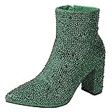 Women Rhinestone Block Chunky Heel Ankle Bootie