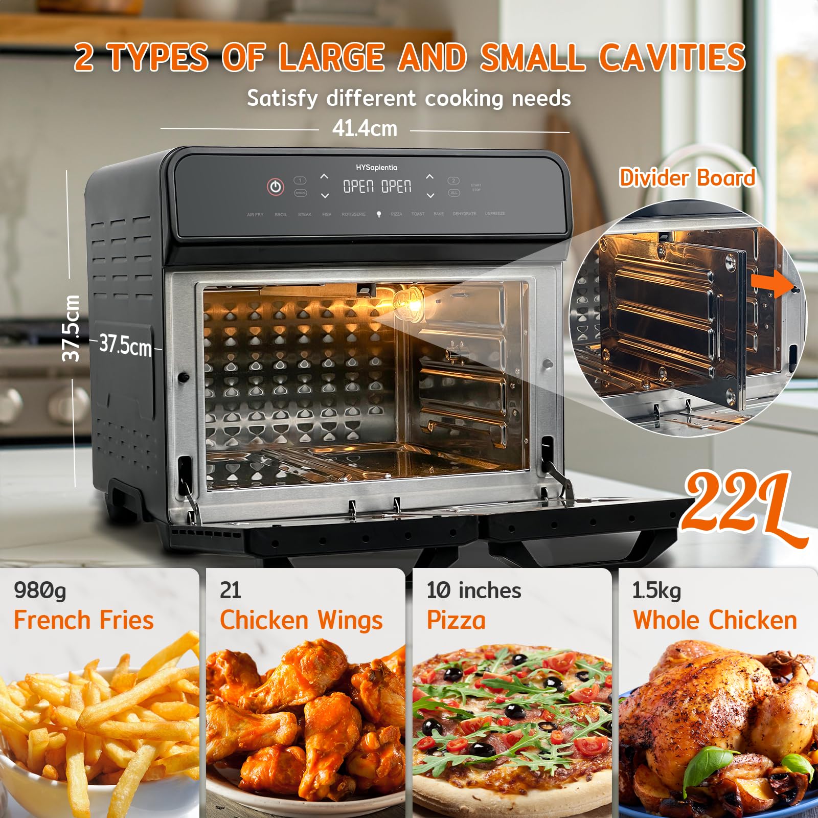 HYSapientia® 22L Dual Zone Air Fryer Oven With Rotisserie,Large Double Air fryers Mini Oven Digital 2400W 10 in 1 Airfryer Countertop Convection Oven electric and grill,Stainless Steel,13 Accessories…