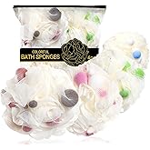 Loofah Sponge, 50g Loofah Exfoliating Body Scrubber, Dense Mesh Exfoliating Sponges with Tight Knot Design, Gentle and Durable Bath Poufs for Rich Foam & Deep Cleansing (4 Pack-1)
