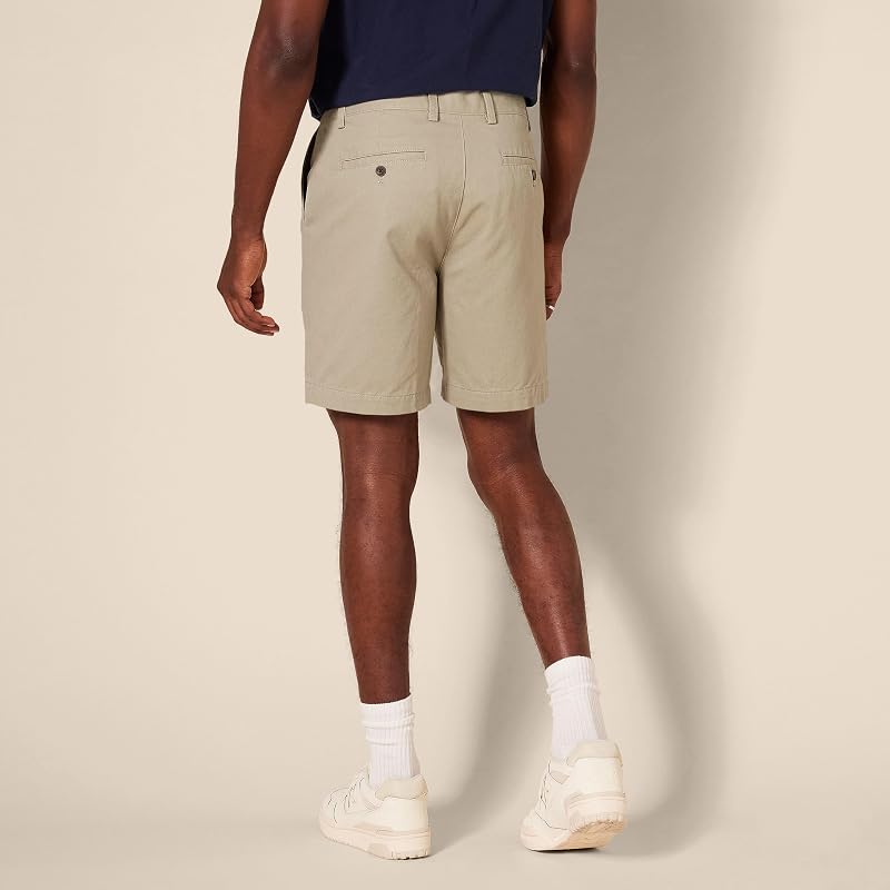 Pantalones Cortos Chinos de Corte Ajustado de 18cm Hombre, Caqui, 33W