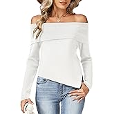 Womens Off Shoulder Asymmetrical Sweater Long Sleeve Fall Pullover Tops