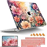 Tuiklol for MacBook Air 13 inch 2021-2018 Release M1 A2337/A2179/A1932 with Retina Display Touch ID,Hard Shell Case and Keyboard Cover for MacBook Air 13.3'' Cover,Ilustration Flowers