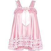 Satini Lingerie Satin Sissy Ruffle Hem Frilly Babydoll Dress Negligee Feminine Cosplay