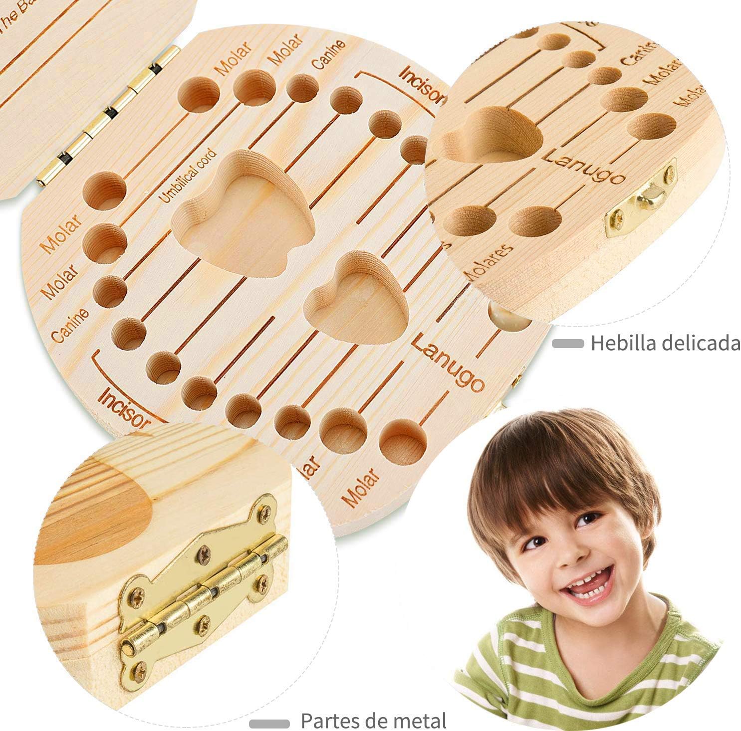Version Espagnole Geekerchip Boite Pour Dents De Lait Cadeau Pour Enfants En Bois De Souvenir Boite En Bois Pour Ranger Les Dents Garcon Accessoires Et Decorations La Chambre De Bebe