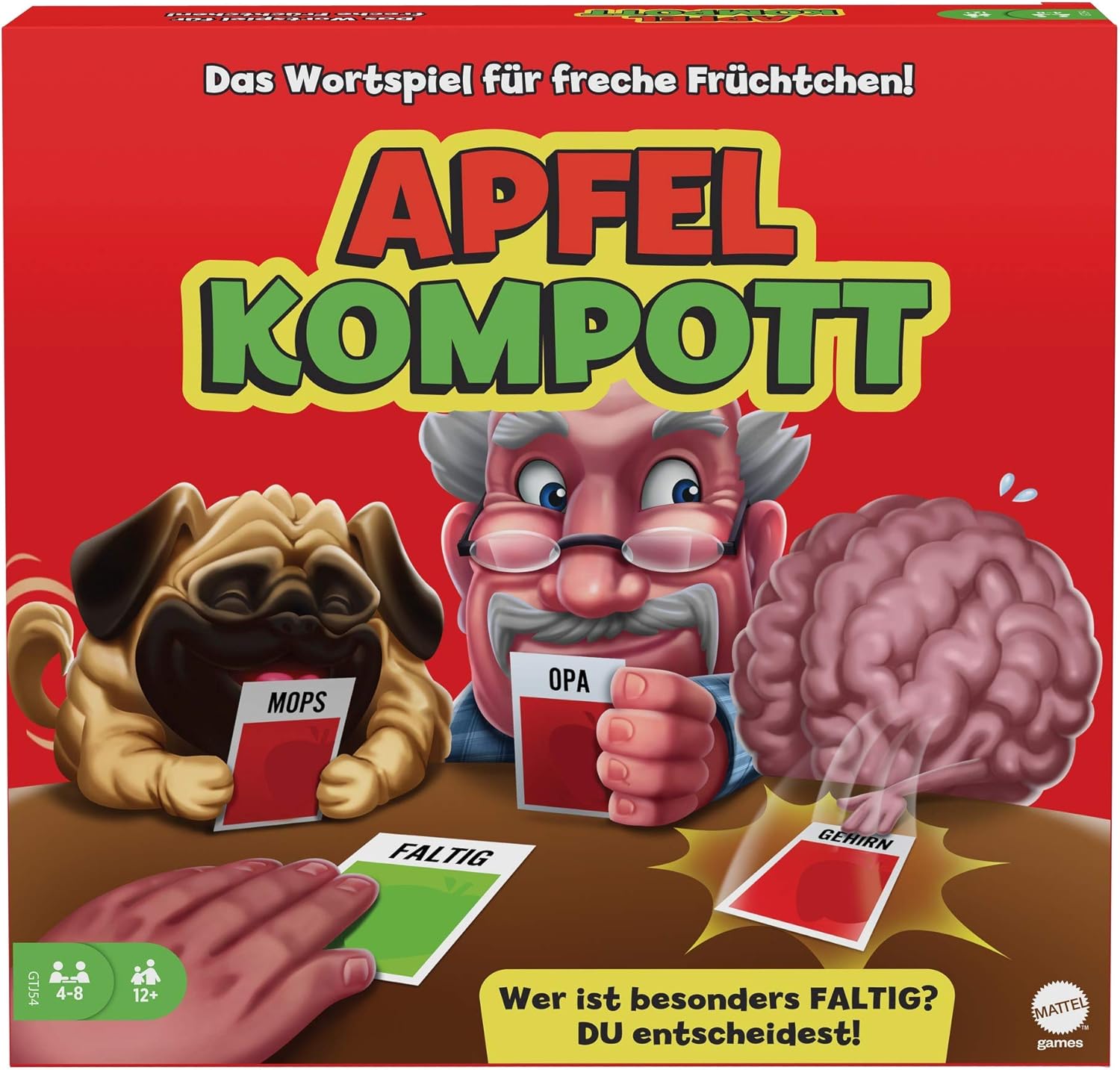 Mattel Games Gtj54 Apfelkompott Kartenspiel Verrucktes Partyspiel Ab 12 Jahren 4 10 Spieler Amazon De Spielzeug