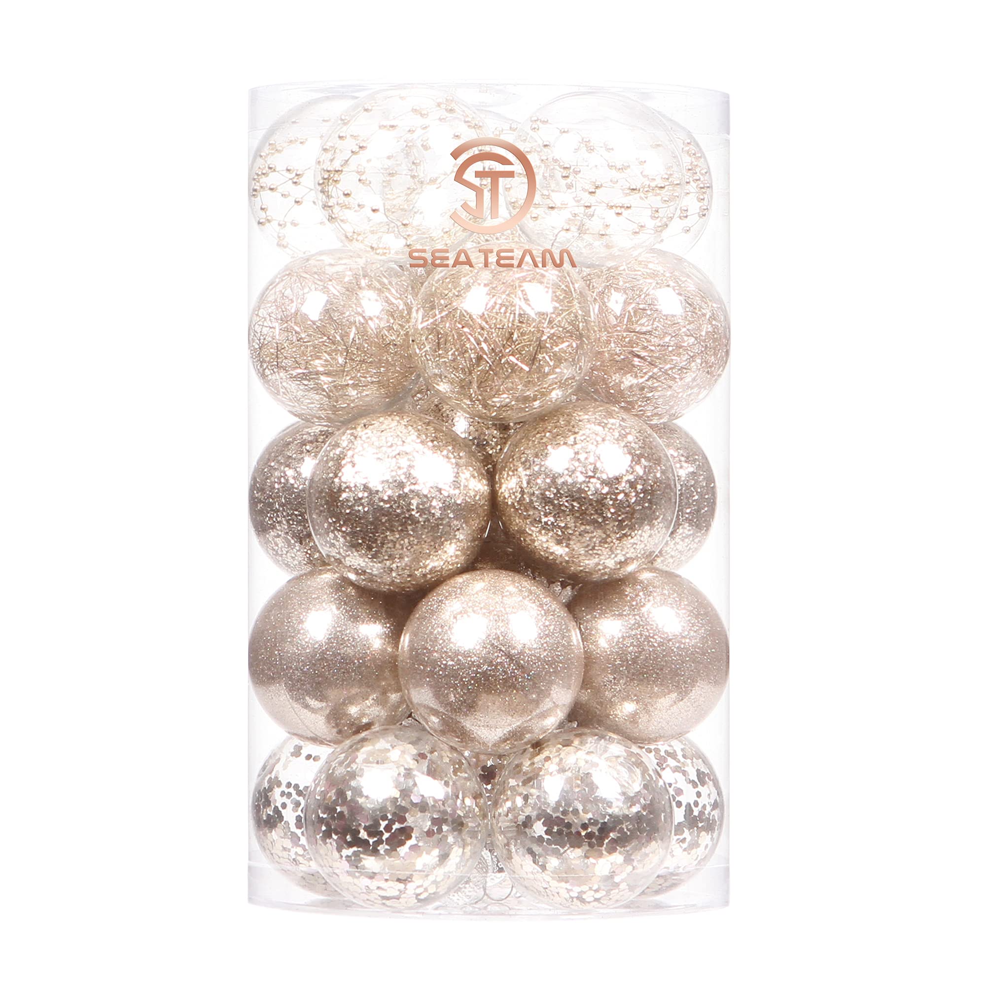 Sea Team 60 mm / 2.36 Inches Clear Christmas Ball Ornaments, Transparent Shatterproof Plastic Baubles, Xmas Bulbs, Christmas Tree Decorations (30 Counts, Champagne)