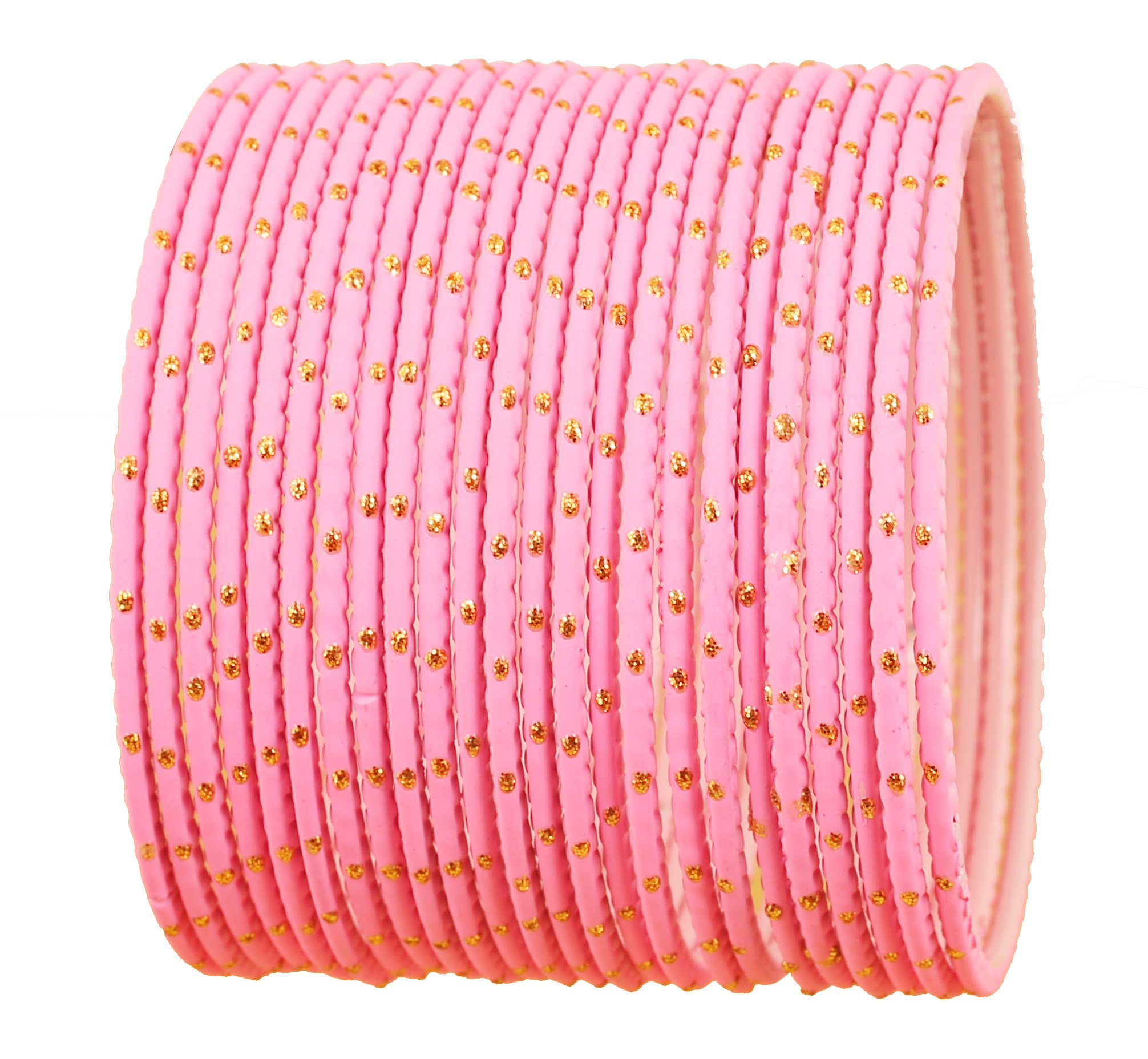 Touchstone NEW Colorful Bangle Collection Indian Bollywood Exclusive Golden Glaze Pink Color Designer Jewelry Special Large Size Bangle Bracelets. Set of 24 For Women. — image 1