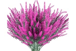 JEMONG 8 Bundles Artificial Lavender Flowers Outdoor UV Resistant Fake Flowers No Fade Faux Plastic Plants Garden Porch Window Box Decorating (Classic Fushia)