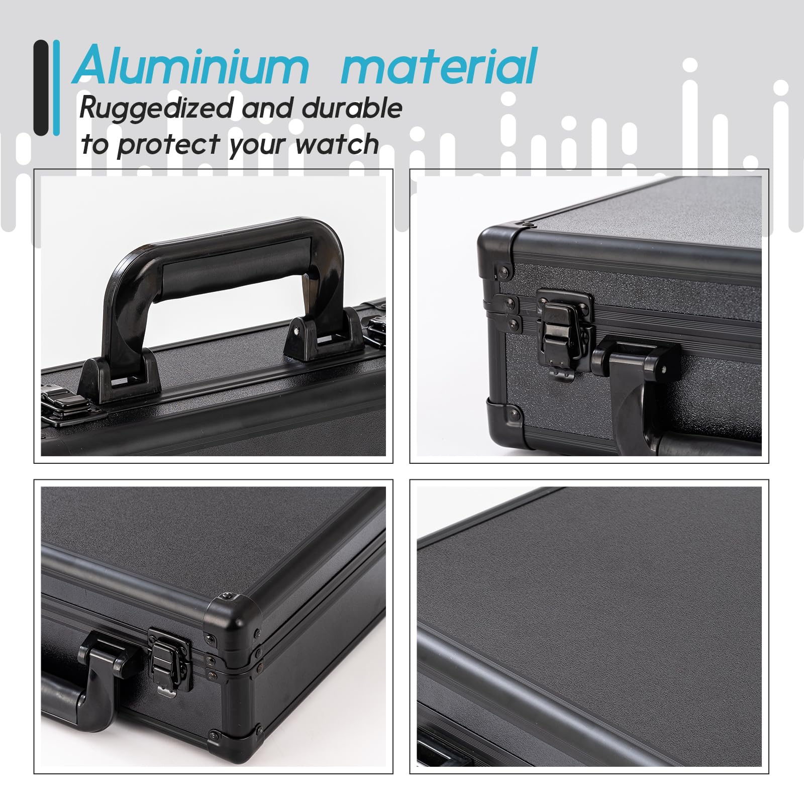 Comlly Metal Watch Box, 9-Slot Watch Case, Removable Watch Pillows, Watch Box Organizer, Gift for Loved Ones, Black aluminum，Christmas Gifts