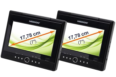 nur E MEDION MD 82767 E72010 Portabler DVD-Player 2 Displays 7' / 18cm DivX MPEG4 USB Cardreader ° 2 Taschen ° Akku ° OSD ° M