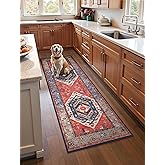 SERISSA Boho Kitchen Runner Rug, 3x7 Washable Non-Slip Runner Rug for Hallways Kitchen Rug, Ultra Soft Vintage Rust Print Distressed Tribal Floor Carpet Runner for Bedroom Entryway Laundry Room