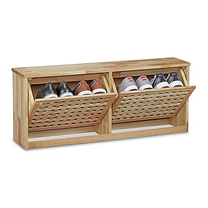 Relaxdays Wooden Shoe Rack Shoe Drawer Closing Shoe Storage Made