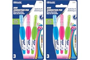 BAZIC Products Mini Correction Pen - Corrections Fluid, Precise Metal Tip White Out, Ideal for School & Office Supplies, Alternative to Correction Solution, 3/Pack, 2-Packs