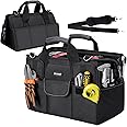 TICONN Heavy Duty Tool Bag with Multi-Pockets, Portable Tool Box Organizer Storage Bag, with Adjustable Shoulder Strap and Ergonomic Handle (Black, 14" Standard Base)