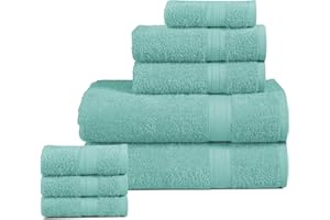 BolBom*S 8 Piece Towel Set-Ultra Soft 100% Pure Cotton, 2 Large Bath Towels 28 x 56,2 Hand Towels for Bathroom16x26, 4 Wash Cloths 12x12, Bath Towels Ideal for Everyday Use,Hotel & Spa-Teal Aqua
