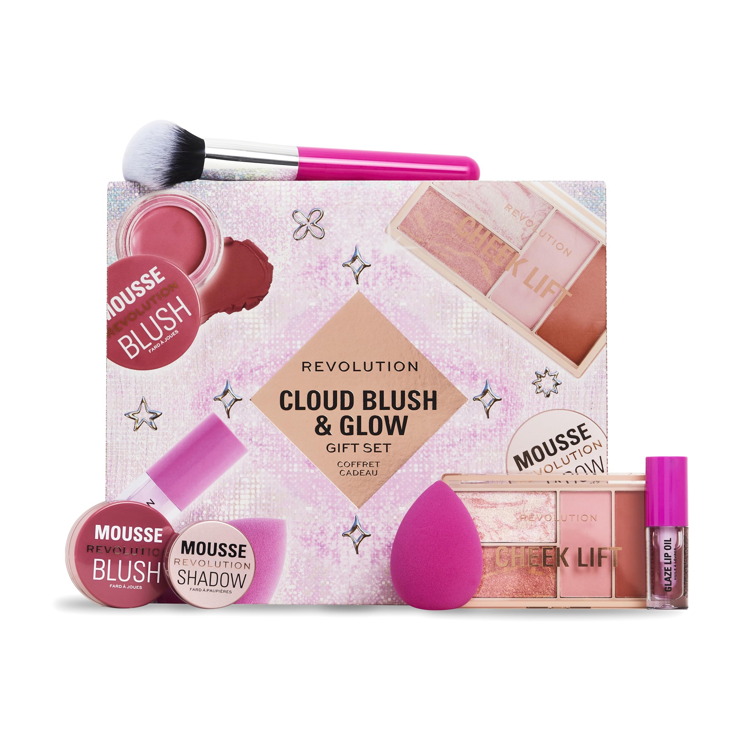 Revolution Beauty Cloud Blush & Glow Highlight Makeup Gift Set, 6-Piece Holiday Set with Eyeshadows, Blush, & Nourishing Lip Oils, Vegan & Cruelty-Free