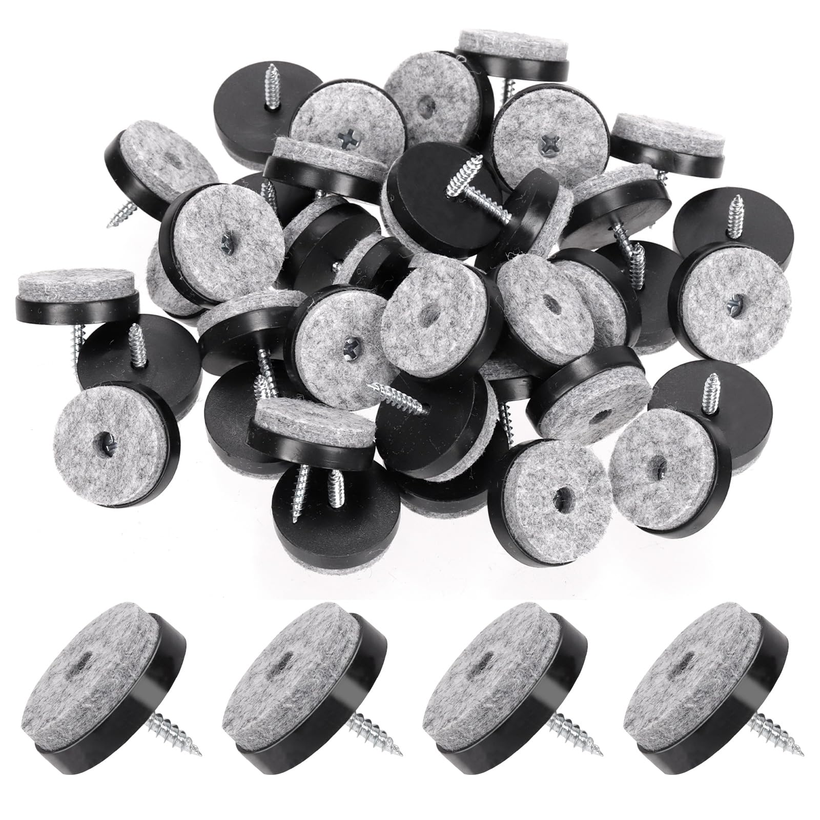 Glarks 40pcs Black 28MM Furniture Glide Screw-on Furniture Antiskid Felt Pad Slider Floor Protector for Wooden Leg Feet of Chair Table Sofa Stool
