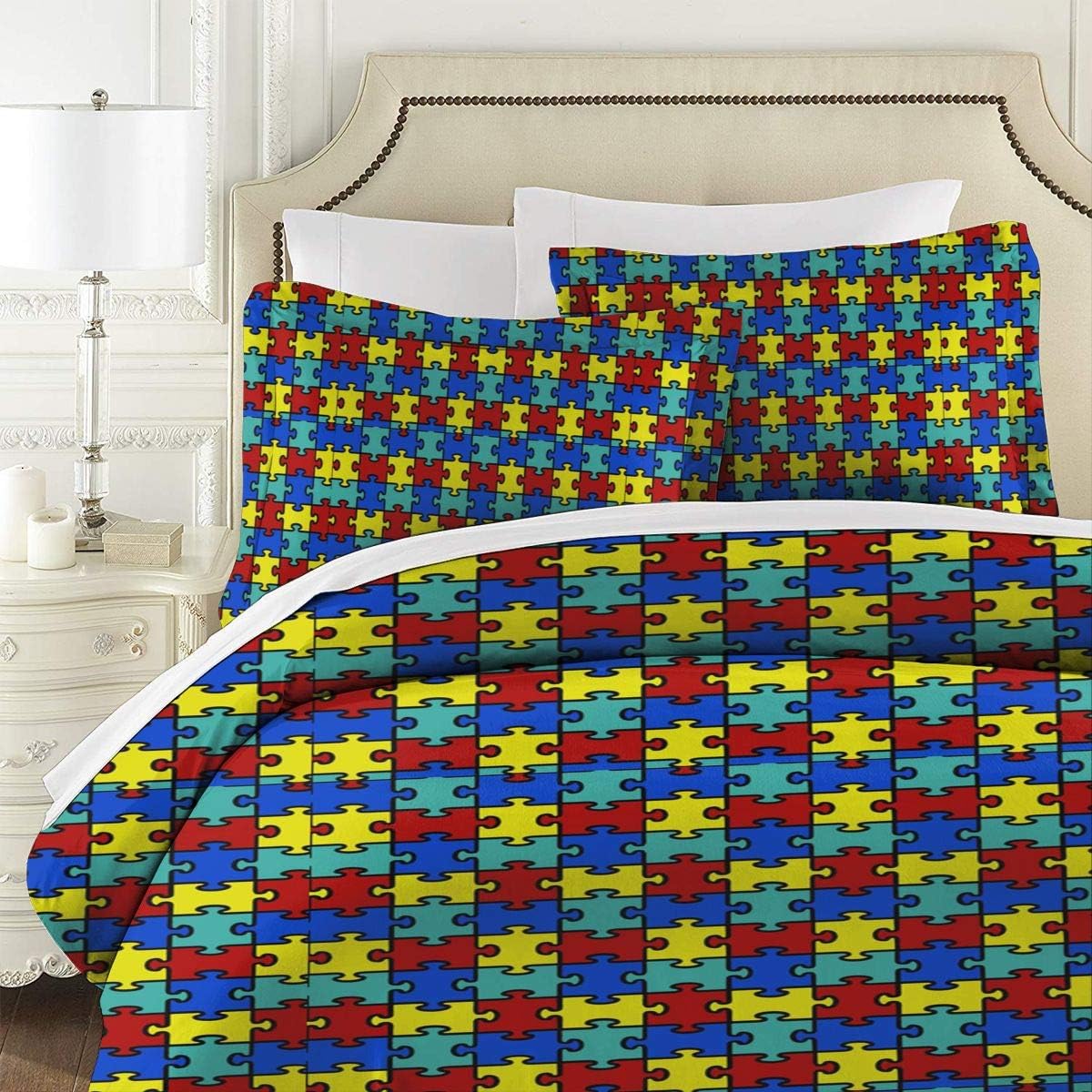 NTlLIFEHOME 3Piece Bedding Set,Colorful Autism Awareness