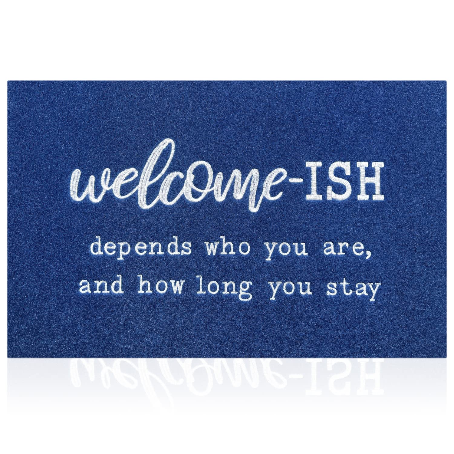 JJUUYOU Welcome Mat Low Profile Floor Mat Front Doormat, Blue Welcome-ish Indoor Outdoor Door Rug Non Slip Absorbent Resist Dirt Entrance Rug for Entryway Patio