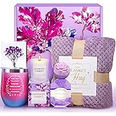 Birthday Gifts for Women, Valentines Day Get Well Self Care Gift with Flannel Blanket, Retirement Gifts Relaxing Spa Basket Set for Grandma, Mom, Sister, Wife, Girlfriend, Her, Teacher Anniversary