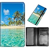 DEGDFSGR Checkbook Cover - Premium Leather Standard Duplicate Register Check Card Book Holder Wallet with RFID Blocking Function for Men and Women,Palm Tree Beach …