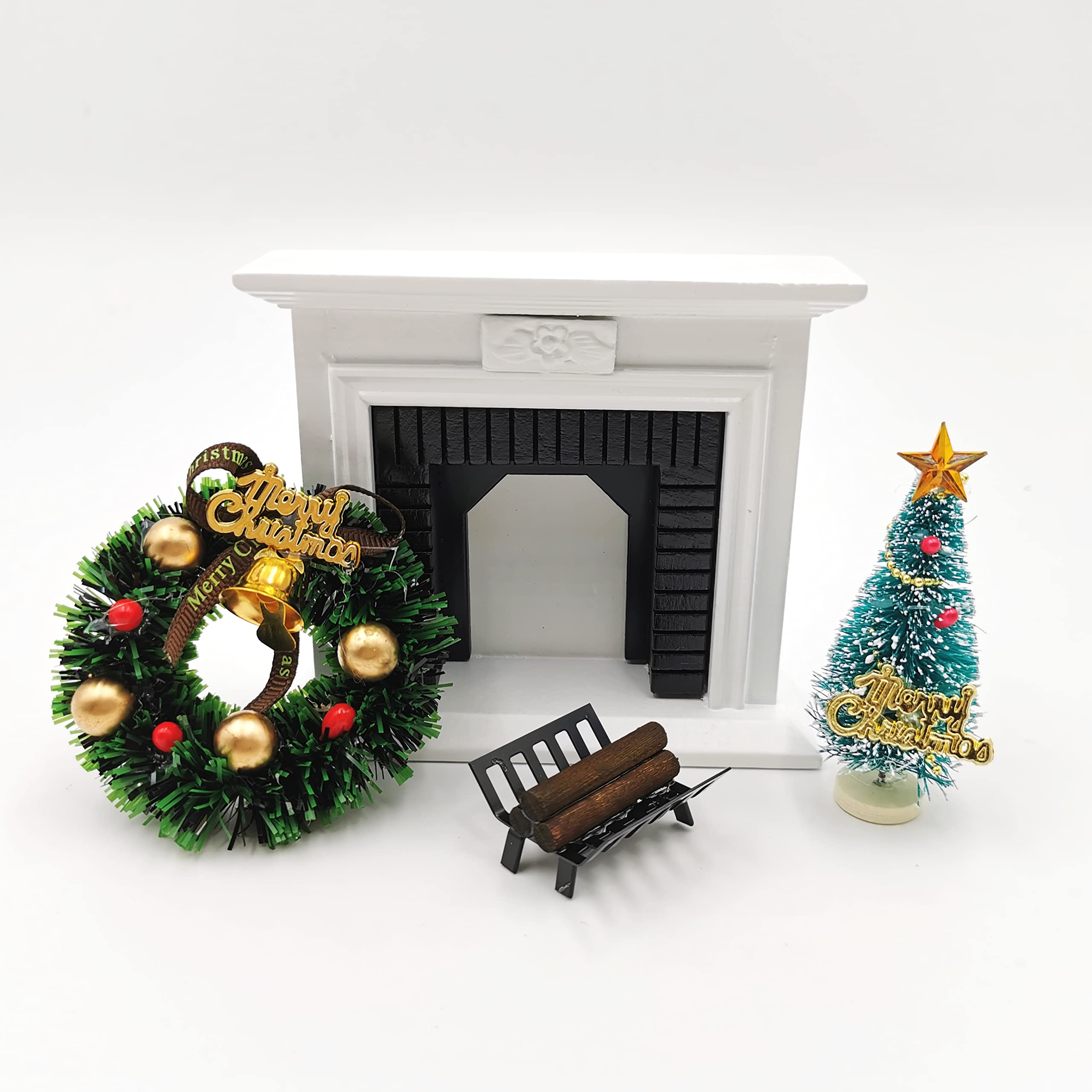 Dollhouse Decoration Accessories,1:12 Dollhouse Miniature Furniture Room Wooden Vintage Black White Fireplace