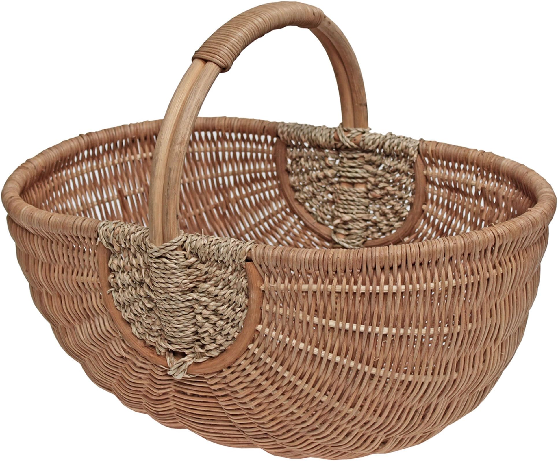 Casa Furnishings Wicker Oval Basket with Handle, Rattan & Seagrass - Shopping Kindling Display