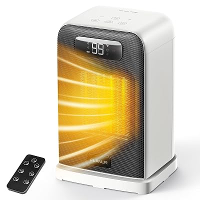 FLANUR Space Heaters for Indoor Use, 1500W Small Desk Heater 2 in 1 with Remote, Thermostat, LED Display, Overheat & Tip Over Protection, 12H Timer, 70° Oscillating Heater for Office (White, 1Pack)