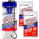 Fly Trap Outdoor Fly Traps for Patio with 2 Non-Toxic Dissolvable Bait Refills. Reusable Hanging Bug Catcher Killer for All Filth Flies for Outside Bug Control Yard Ranch. Hanging Chains Included.