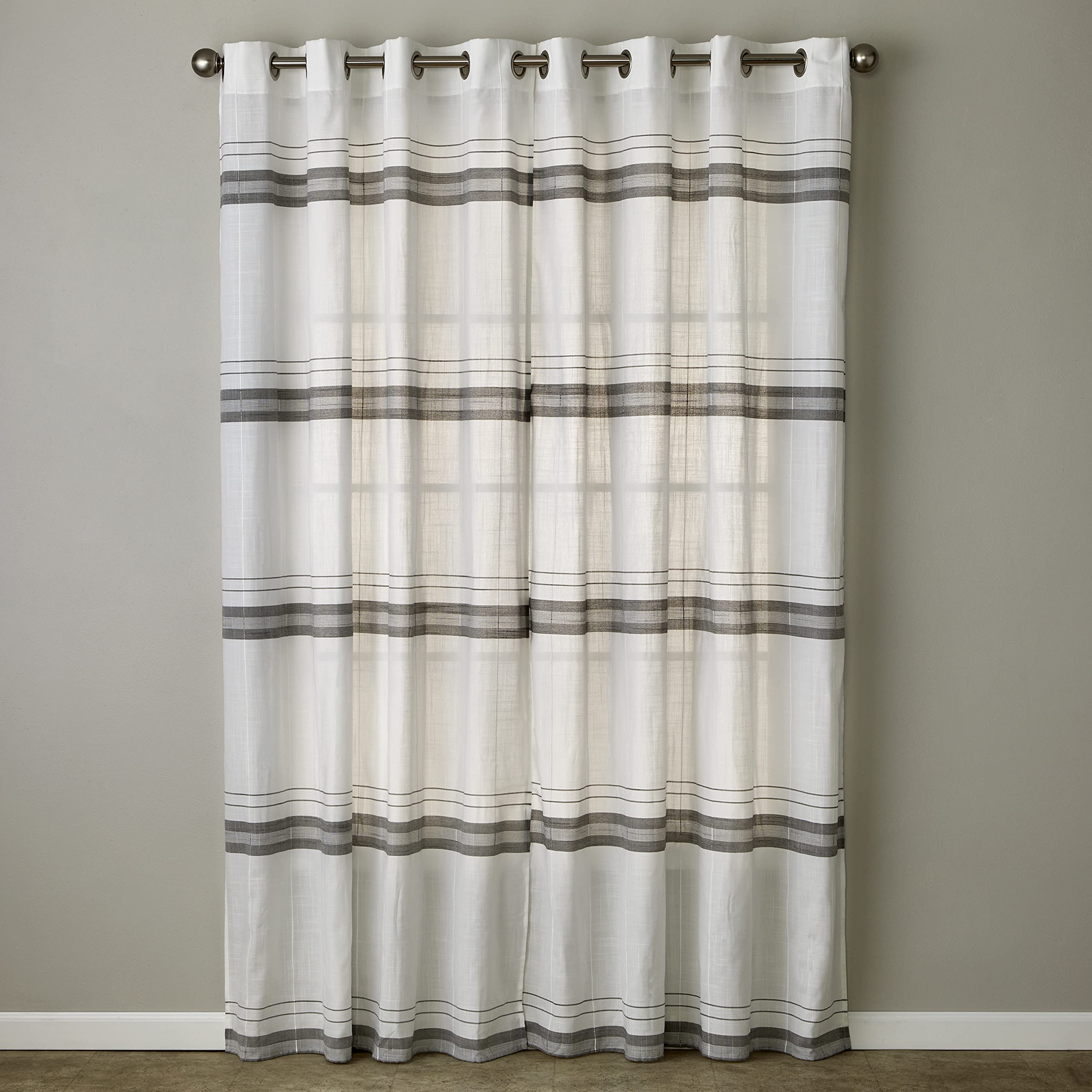 SKL Home Slate Stripe Window Curtain Panel Pair (2-Pack), 104x63, White