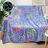 Personalized Dinosaur Blanket for Boys - Glow in The Dark, Soft Fleece Throw for Kids, Toddlers - Birthday Gift, 30"x 40"