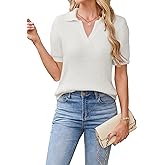Cakulo Womens Fuzzy Cropped Short Sleeve V Neck Fall Sweaters 2025 Polo Collared Knit Pullover Sweater