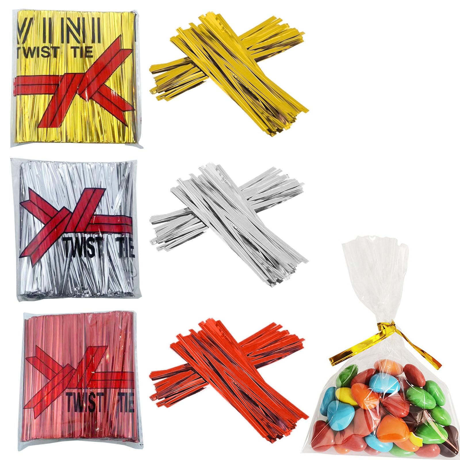 Qusmeiyici 1600PCS Metal Bag Ties Twists, Wire Twist Ties Foil Ties Bread Ties for Bags Reusable Bread Twist Ties for Candy Coffee Goodie Bags Snacks Party Cake Present Supplies