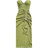 GORGLITTER Women's Strapless Backless Bodycon Maxi Tube Top Dress Bow Summer Graduation Wedding Guest Cocktail Sundress