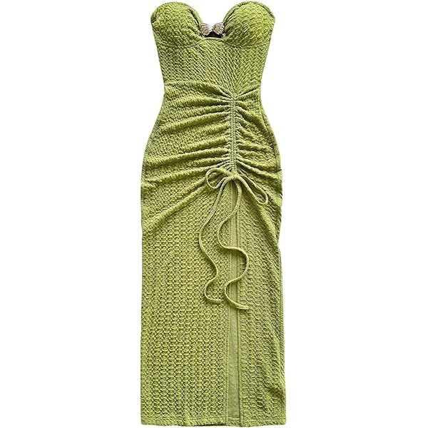 SOLY HUX Women's Lace Strapless Bodycon Midi Dress Summer